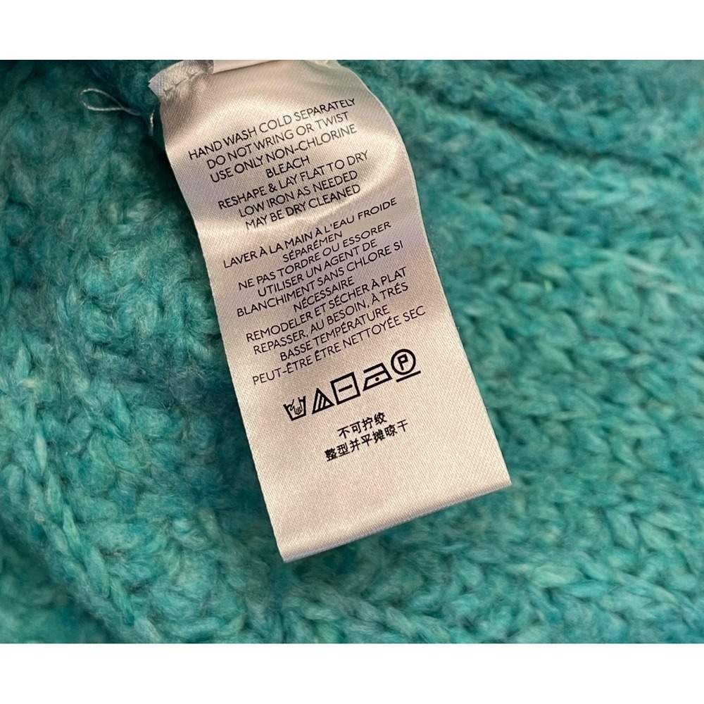 Free People Women's Knit Sweater Blue Bell V Neck Teal Large Oversized Chunky - Picture 7 of 7